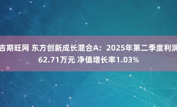 吉期旺网 东方创新成长混合A：2025年第二季度利润62.71万元 净值增长率1.03%
